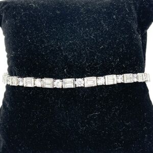 Silver Signed 925 China Baguette Rhinestone Tennis Bracelet 8" Wrist